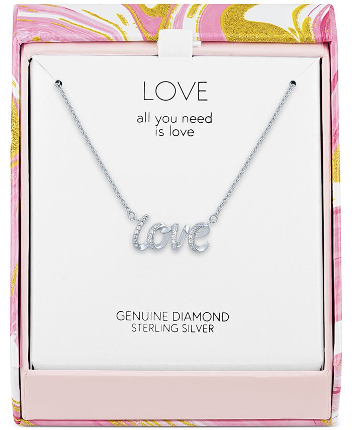 Macy's Diamond Accent Love Pendant Necklace in Sterling Silver, 16