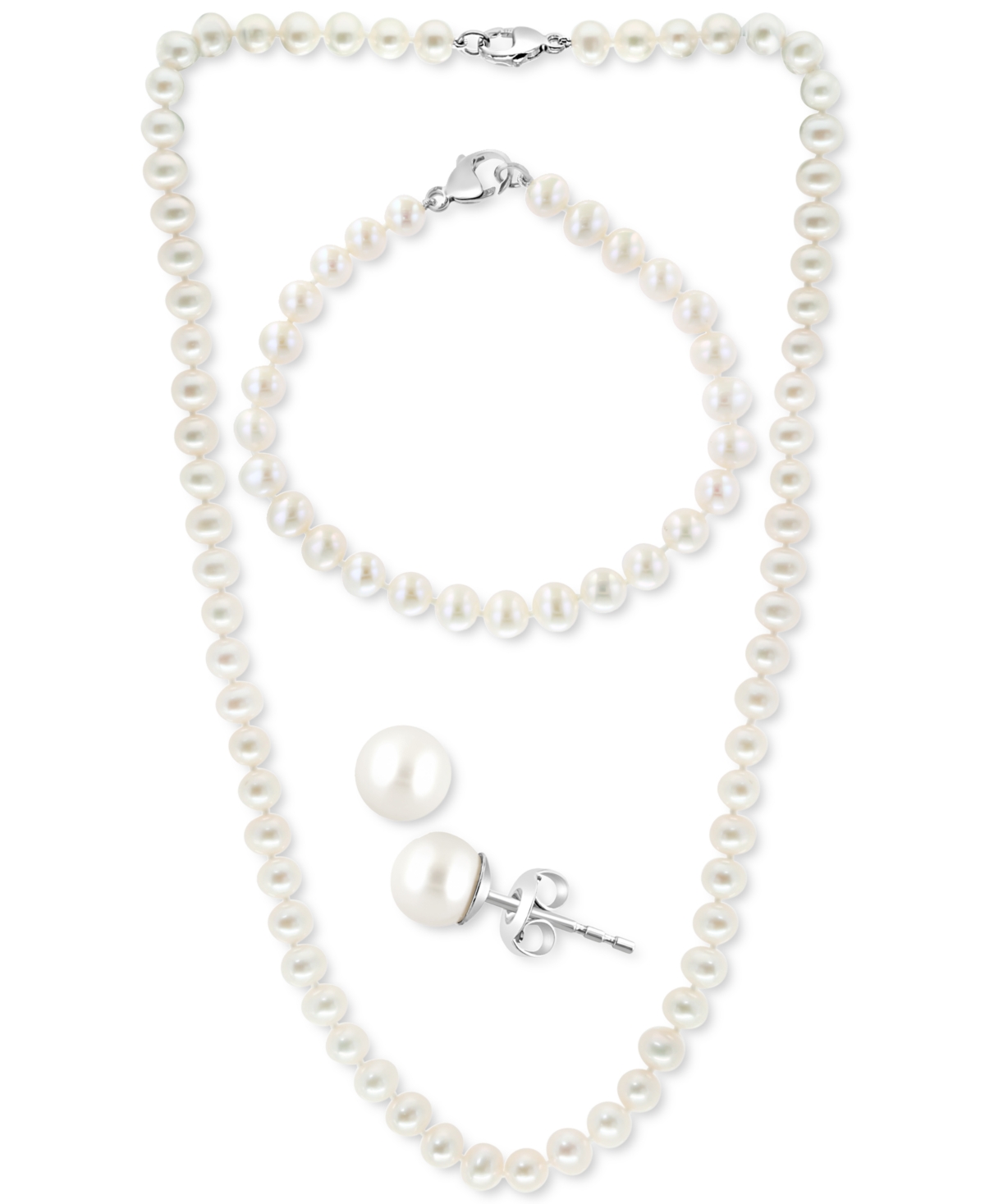 Effy 3-Pc. Set Cultured Freshwater Pearl (6-1/2 mm) Collar Necklace, Bracelet, & Stud Earrings. - Sterling Silver