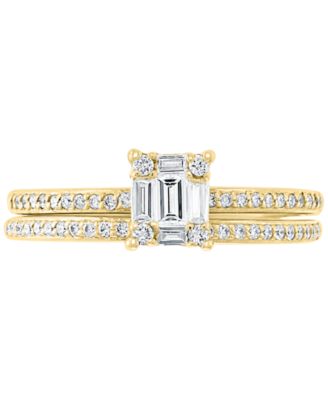 EFFY&reg; Diamond Baguette Cluster Bridal Set (3/8 ct. t.w.) in 14k White or Yellow Gold