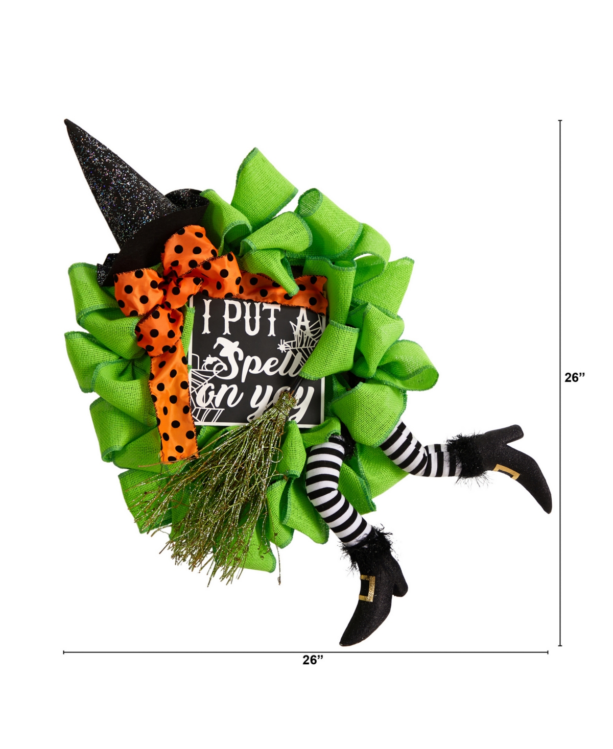 Halloween Witch Broom and Hat Mesh Wreath