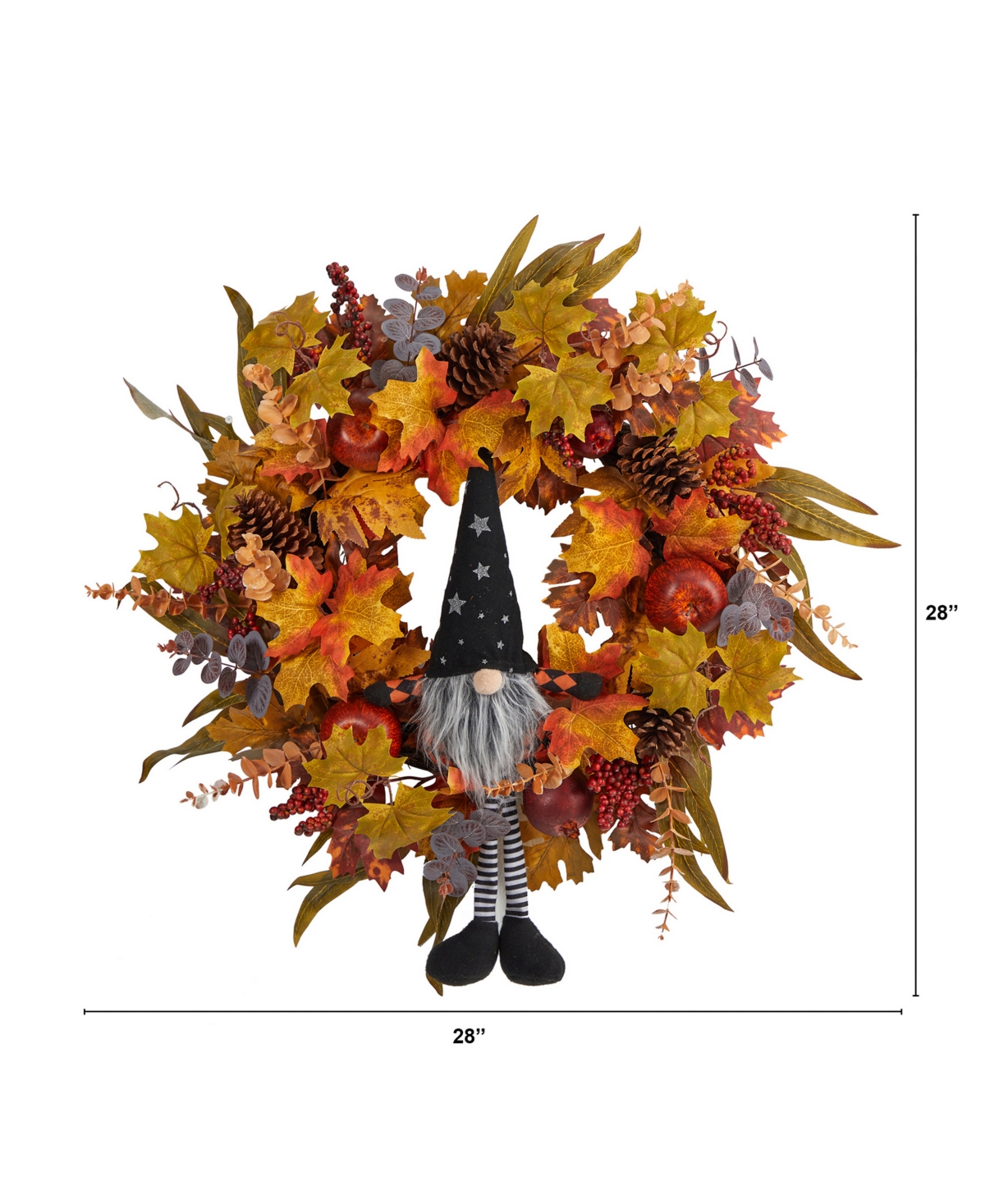 NEARLY NATURAL 28" HARVEST FALL GNOME ARTIFICIAL AUTUMN WREATH 