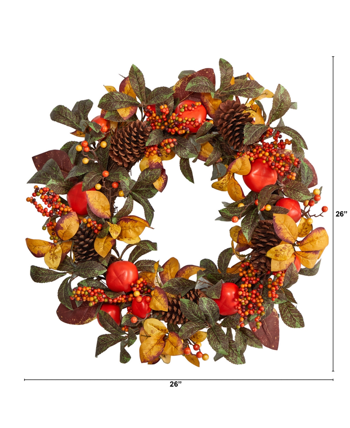Nearly Natural 26" Autumn Persimmon And Pinecones Artificial Fall Wreath In Orange