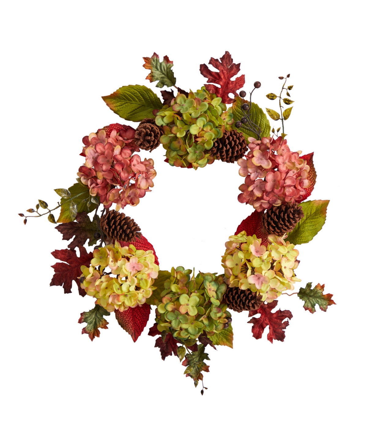 25" Autumn Hydrangea and Pinecones Fall Artificial Wreath - Multi