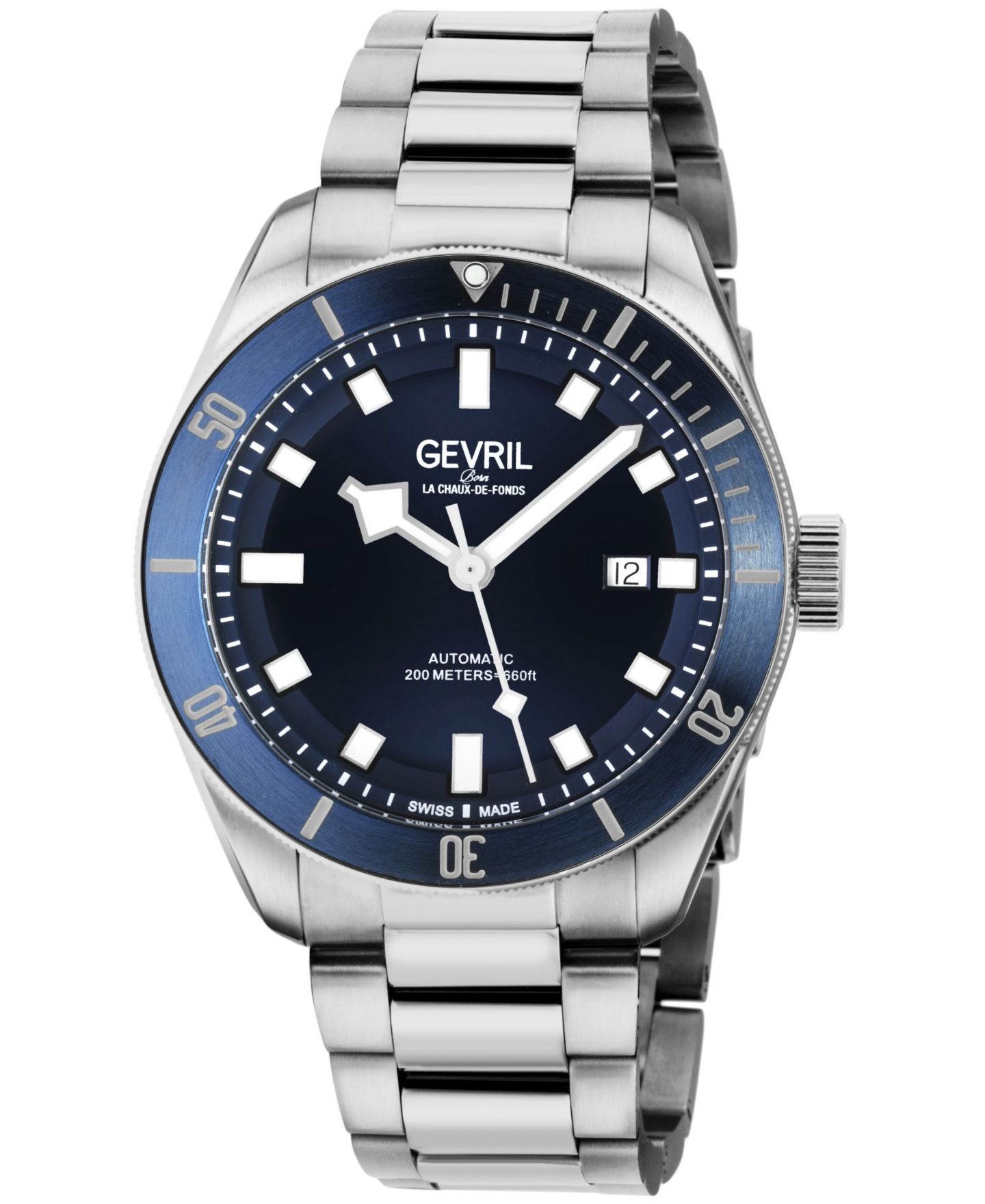Мужские часы Gevril Yorkville Silver-Tone Stainless Steel Swiss Automatic Bracelet Watch 43mm — фото 1