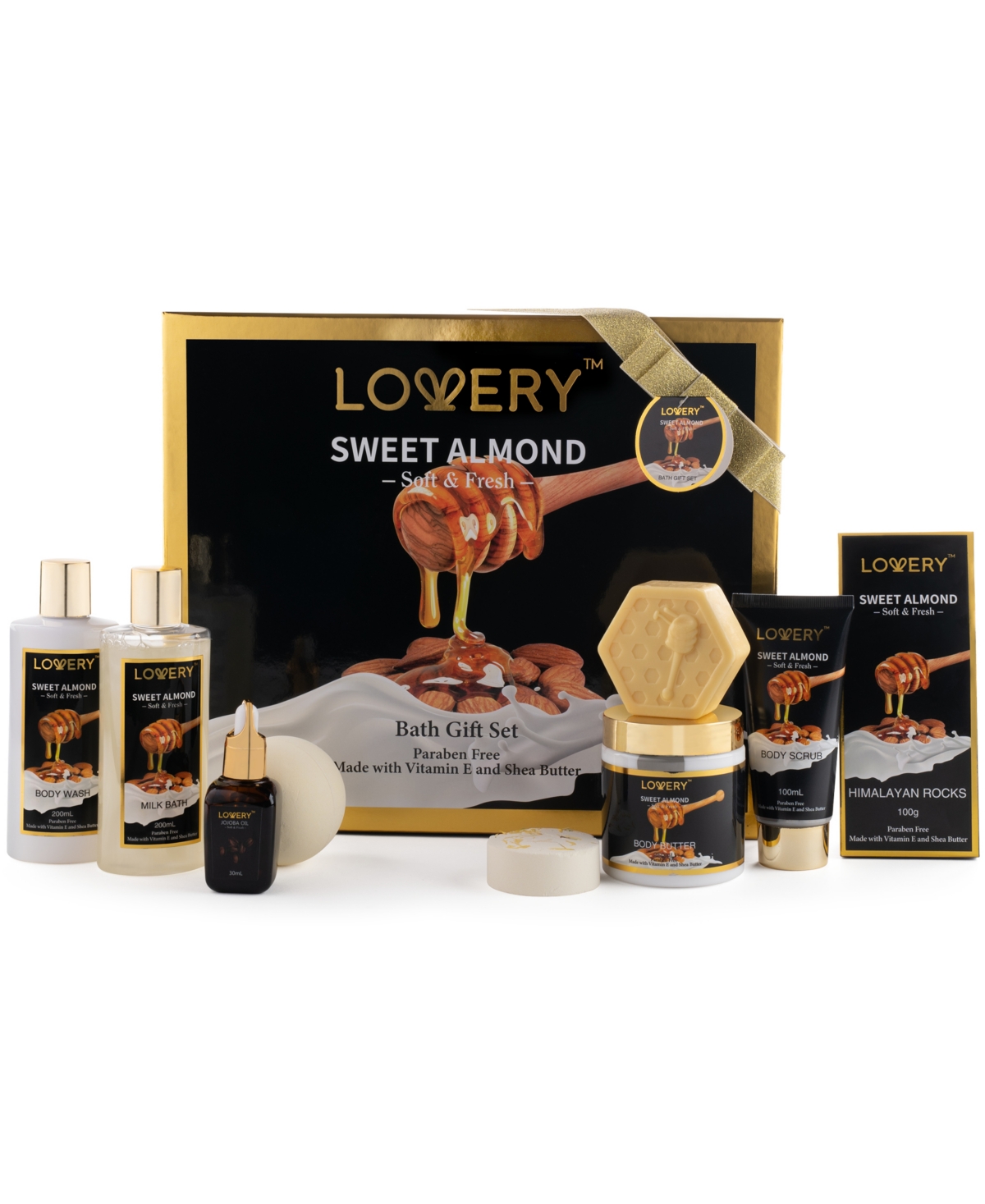 Lovery Sweet Almond Bath Gift Spa Set, Relaxing Body Care Gift, 10 Piece