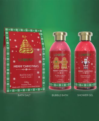 Strawberry Sandalwood Christmas Gift Set, Bath and Body Care Gift Package, 8 Piece