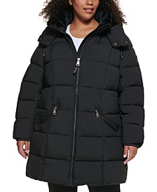 Women's Plus Size Hooded Puffer Coat, Created for Macy's