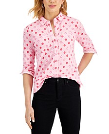 Three-Quarter Sleeve Polka Dot Buttoned Top, Created for Macy's 