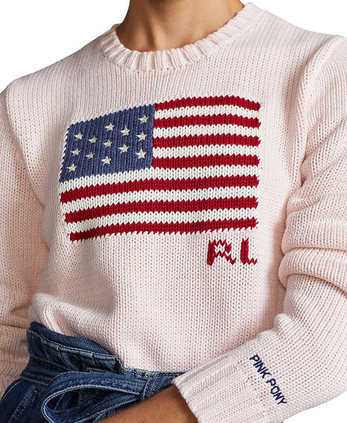 Polo Ralph Lauren Women's Pink Pony Flag Cotton Sweater - Macy's