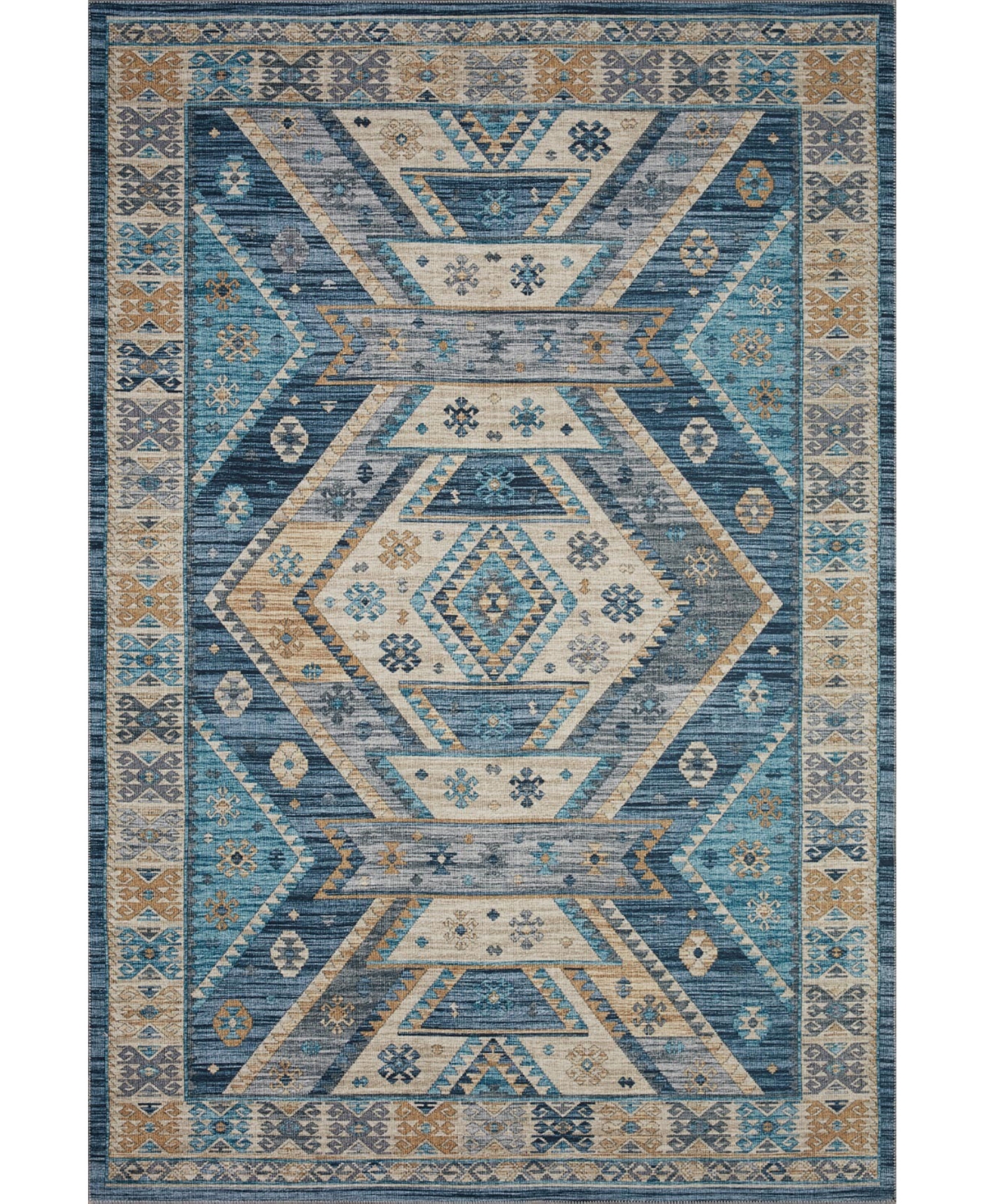 Loloi Ii Zion Zionzio-02 7'6in x 9'6in Area Rug - Ocean, Gold-Tone