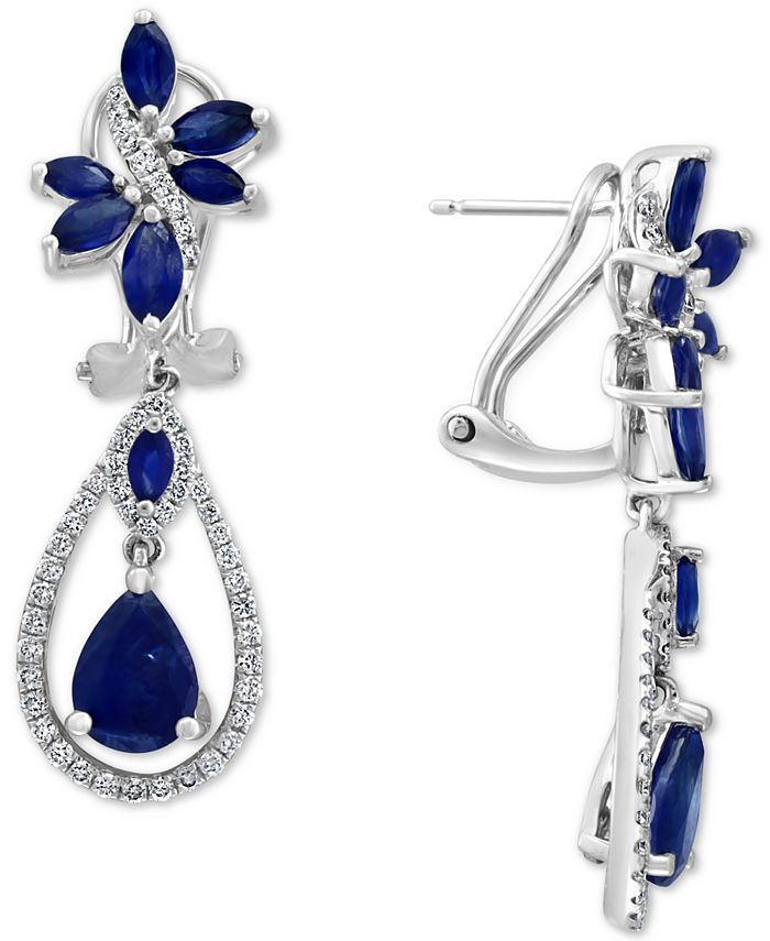 EFFY Collection - Sapphire (4-5/8 ct. t.w.) & Diamond (5/8 ct. t.w.) Fancy Drop Earrings in 14k White Gold