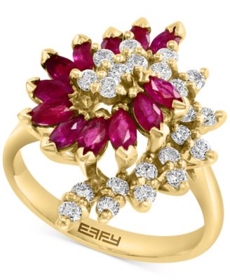 EFFY Collection - Ruby (1-3/8 ct. t.w.) & Diamond (5/8 ct. t.w.) Spiral Cluster Ring in 14k Gold