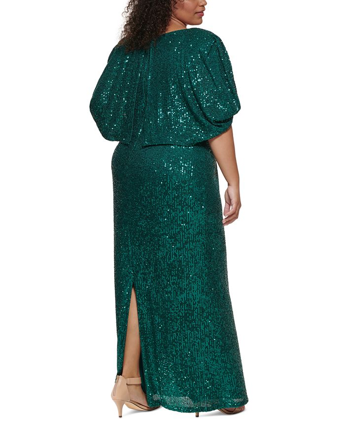 Eliza J Plus Size Flutter Sleeve Sequin Gown - Macy's