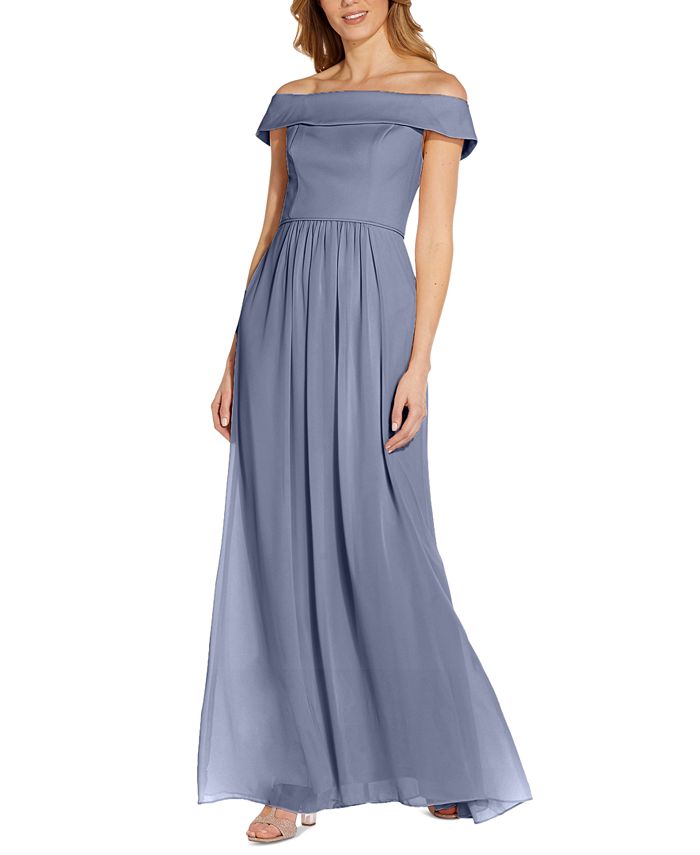 Adrianna Papell Off-The-Shoulder Chiffon Gown & Reviews - Dresses ...