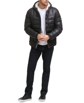 Men's  Sherpa Lined Hooded Quilted Puffer Jacket