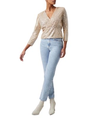 French Connection - Eshka Sequined Faux-Wrap Top
