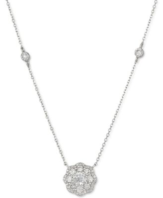 Vanilla Diamond Flower Cluster Station 19" Pendant Necklace (1 ct. t.w.) in Platinum