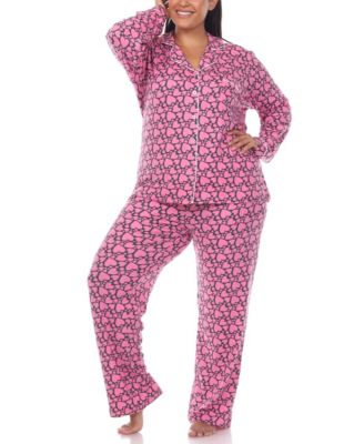 Plus Size 2 Piece Long Sleeve Heart Print Pajama Set