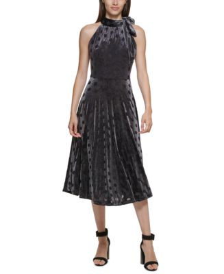 Calvin Klein Velvet Polka-Dot Halter Dress & Reviews - Dresses - Women ...