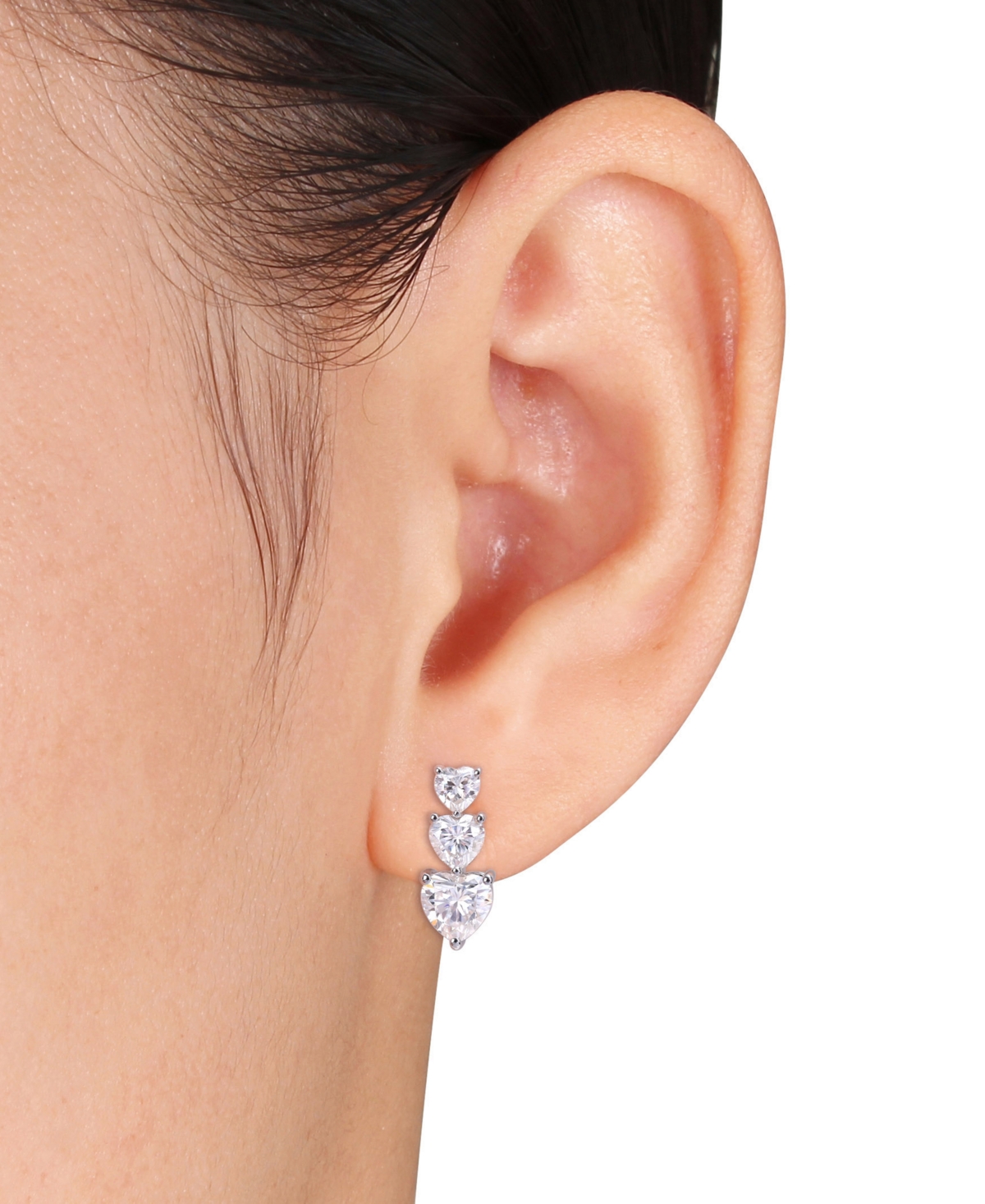 Lab-GrownGraduated Heart Stud Earrings (3-1/2 ct. t.w.) in Sterling Silver - Moissanite