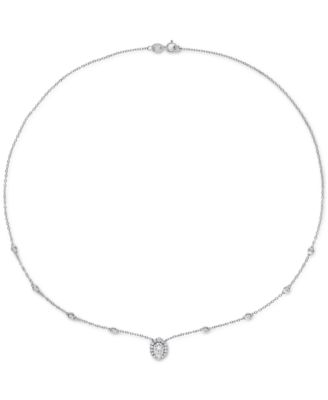 Lab-Grown Moissanite Oval Halo 18" Pendant Necklace (1-1/2 ct. t.w.) in Sterling Silver