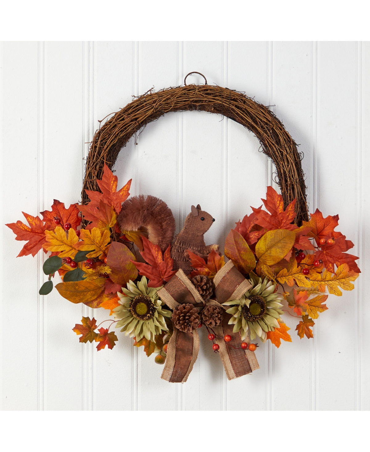 NEARLY NATURAL 26" FALL HARVEST ARTIFICIAL AUTUMN WREATH WITH TWIG BASE AND BUNNY 