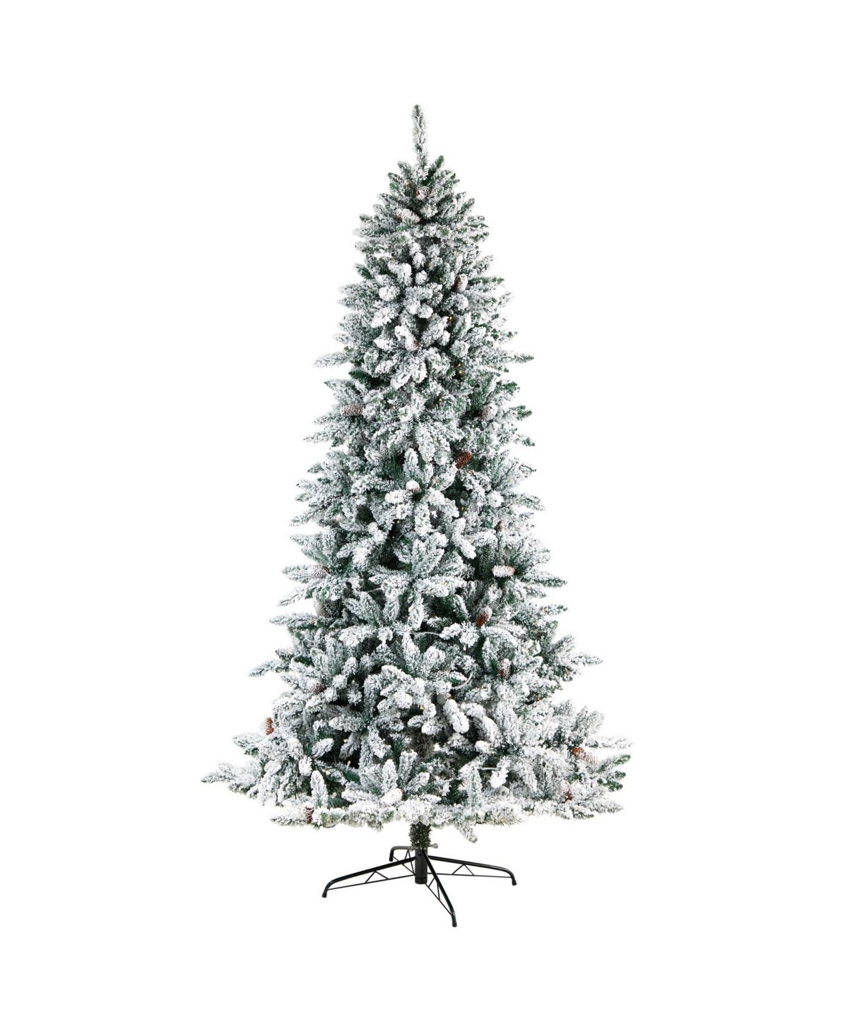 Flocked Livingston Fir Artificial Christmas Tree with Pine Cones and 500 Clear Warm Led Lights,