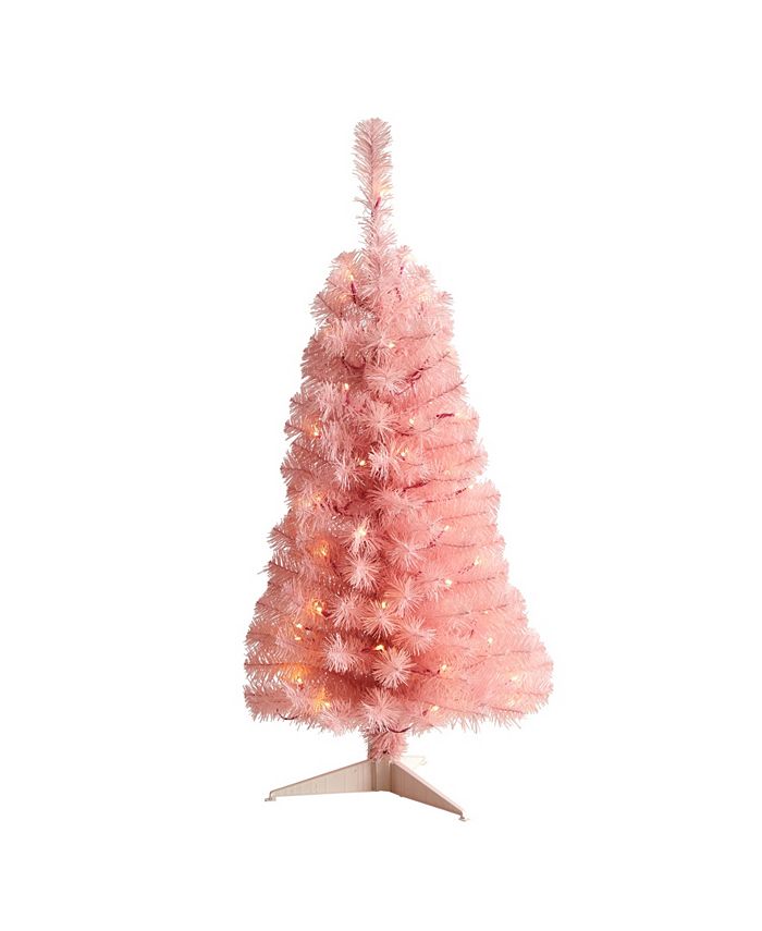 Nearly Natural Pink Artificial Christmas Tree with 50 LED Lights and