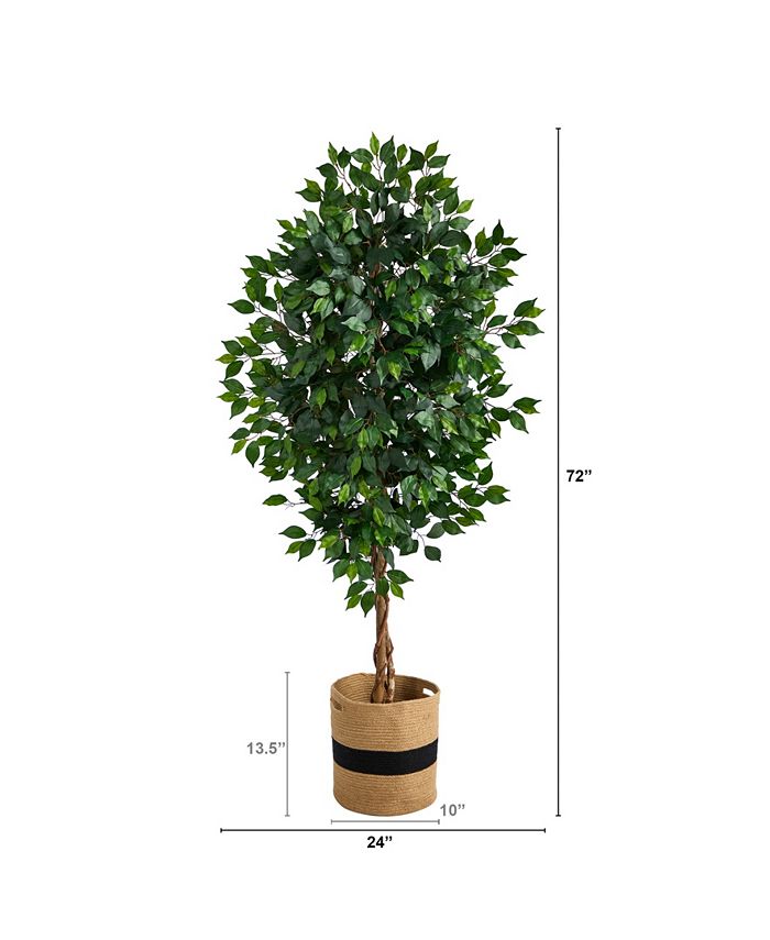 Nearly Natural 6' Ficus Artificial Tree with Natural Trunk in Planter ...