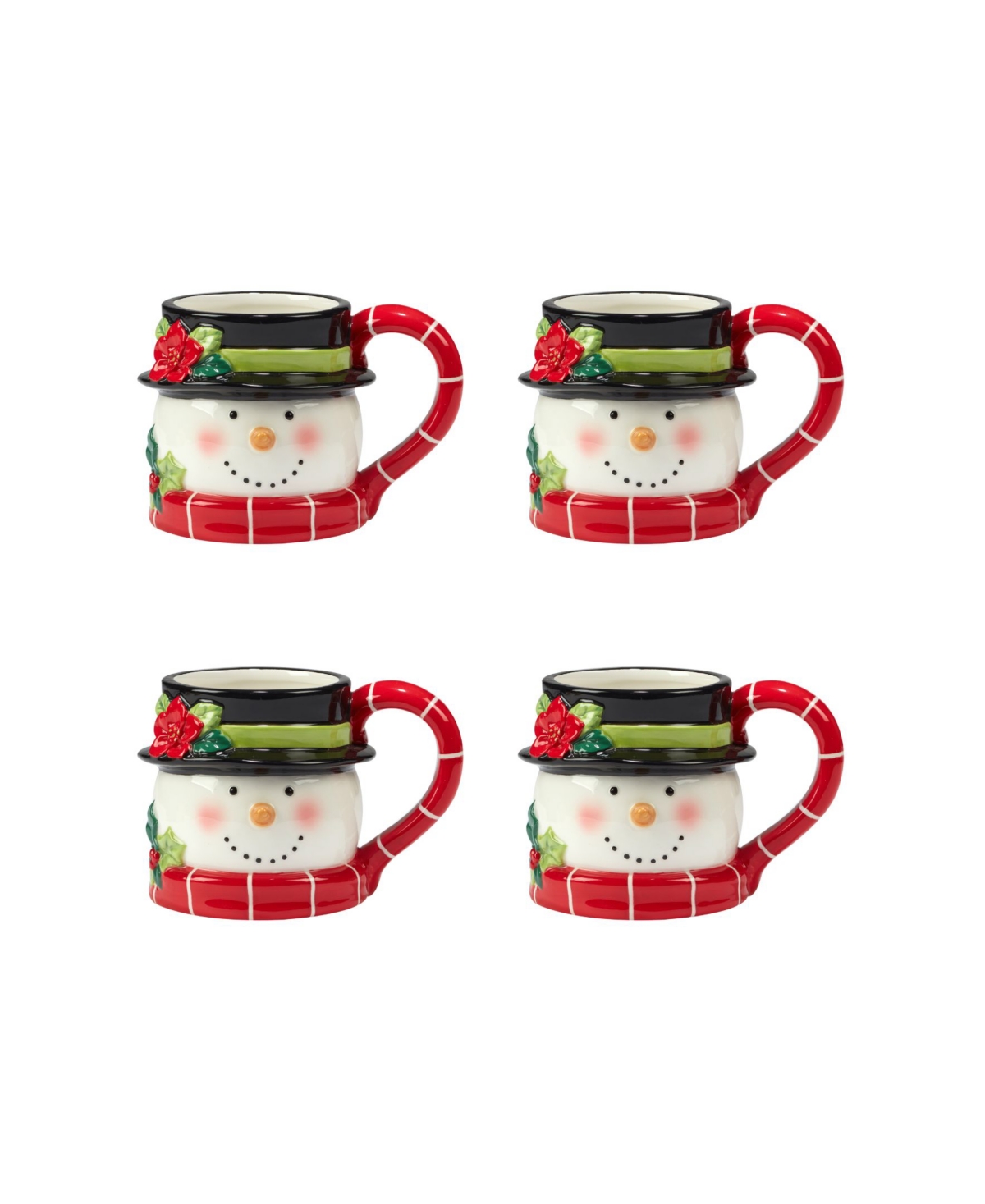 Certified International Holiday Magic Snowman 4 Piece 3d Mug Set In Red,green,white