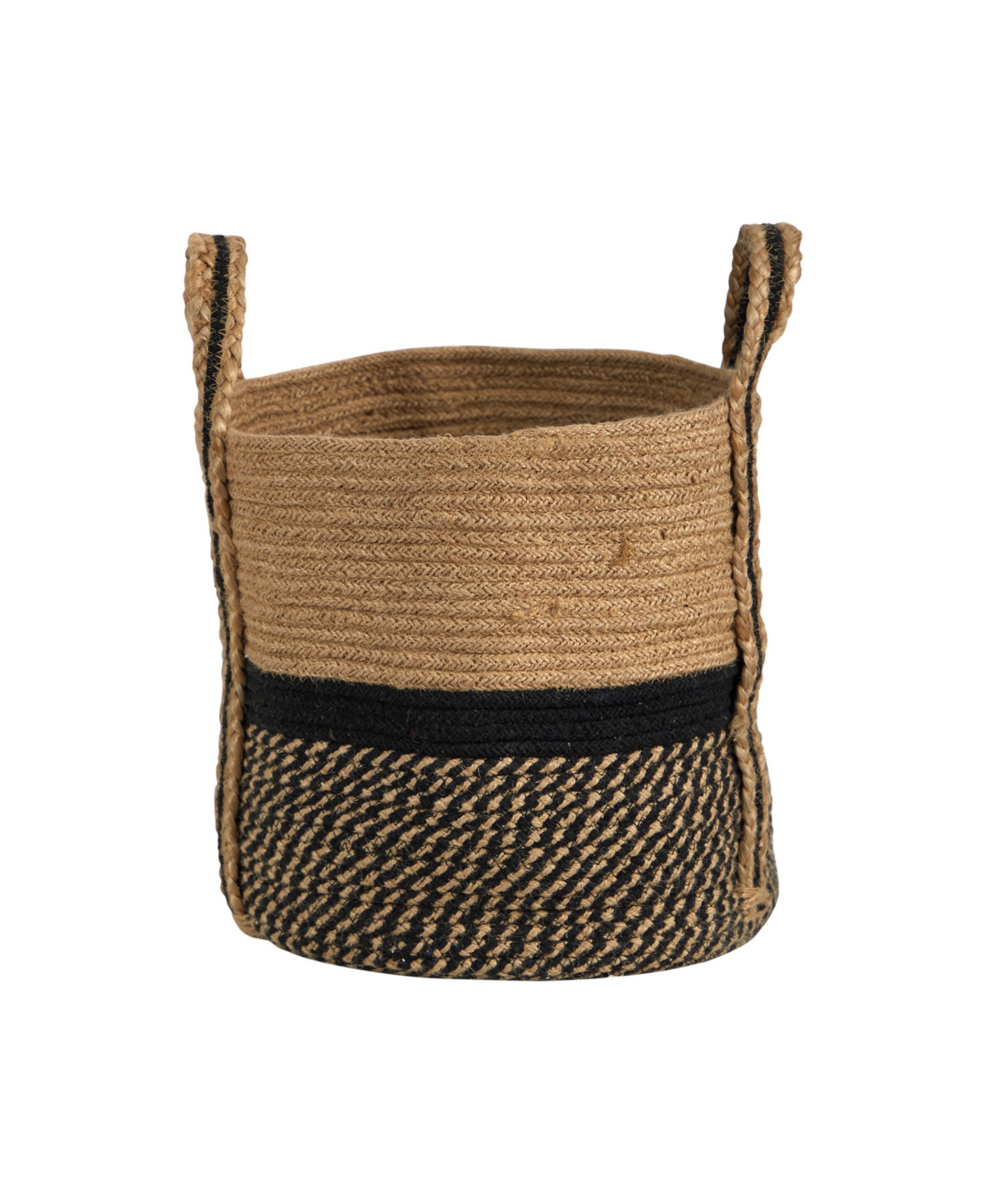 13" Boho Chic Natural Basket Planter with Handles - Beige, Black