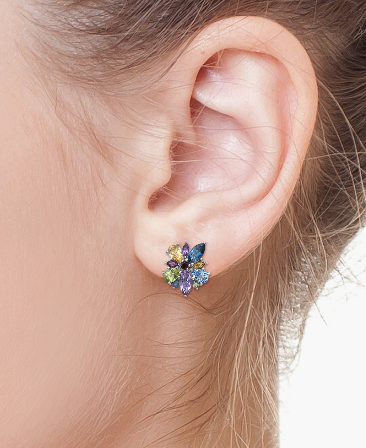 Effy Multi-Gemstone Flower Stud Earrings (6-1/20 ct. t.w.) in Sterling Silver
