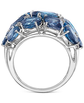 EFFY Collection - London Blue Topaz  (16-1/2 ct. t.w.) & Diamond (1/6 ct. t.w.) Cluster Ring in 14k White Gold