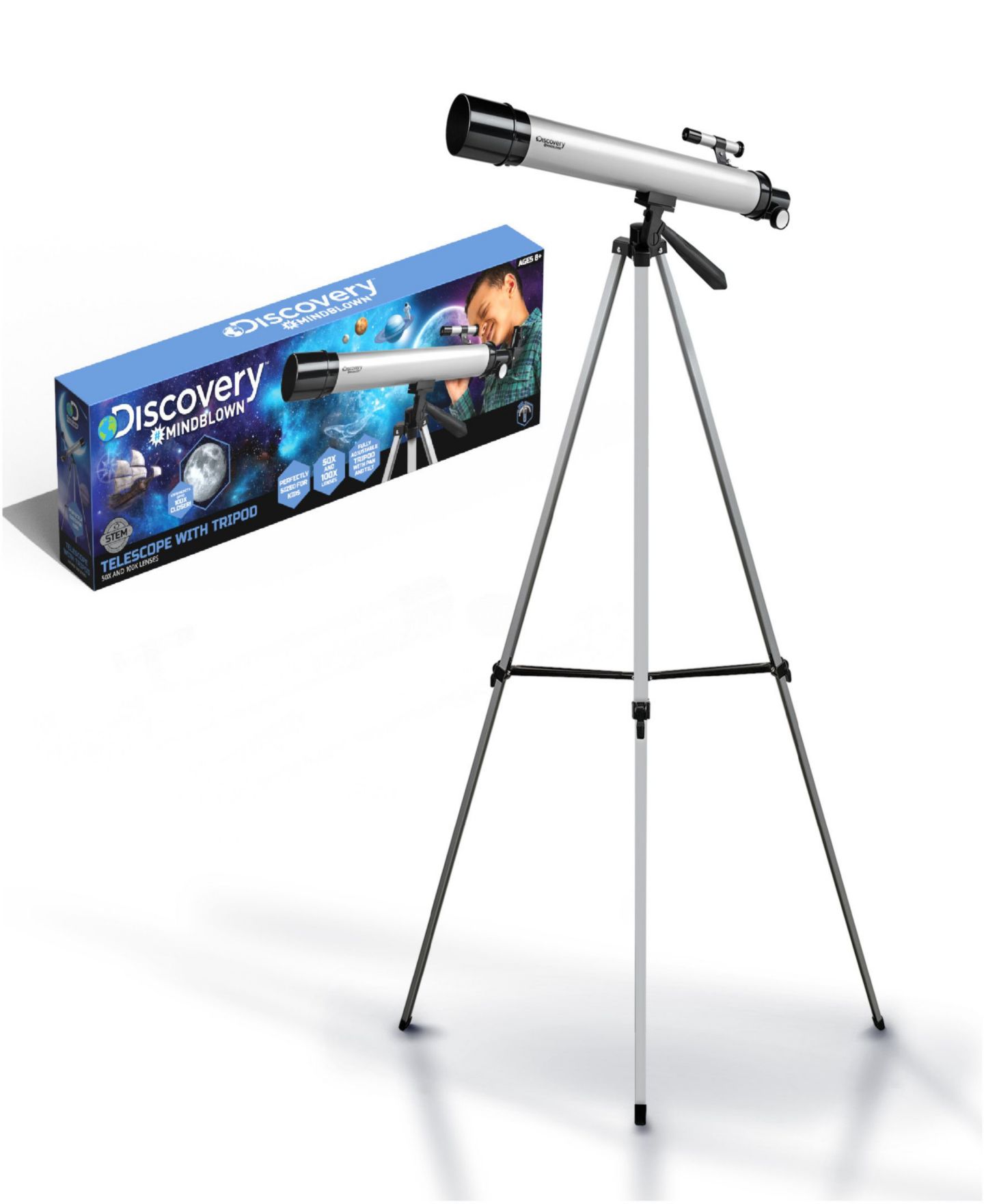 Детские игрушки Discovery #Mindblown Telescope with 50X and 100X Lenses, Adjustable Tripod, 7-Piece Set, Ages 8+ — фото 1
