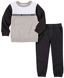 Toddler Boys Colorblock Logo Pullover and Brushed Twill Joggers, 2 Piece Set