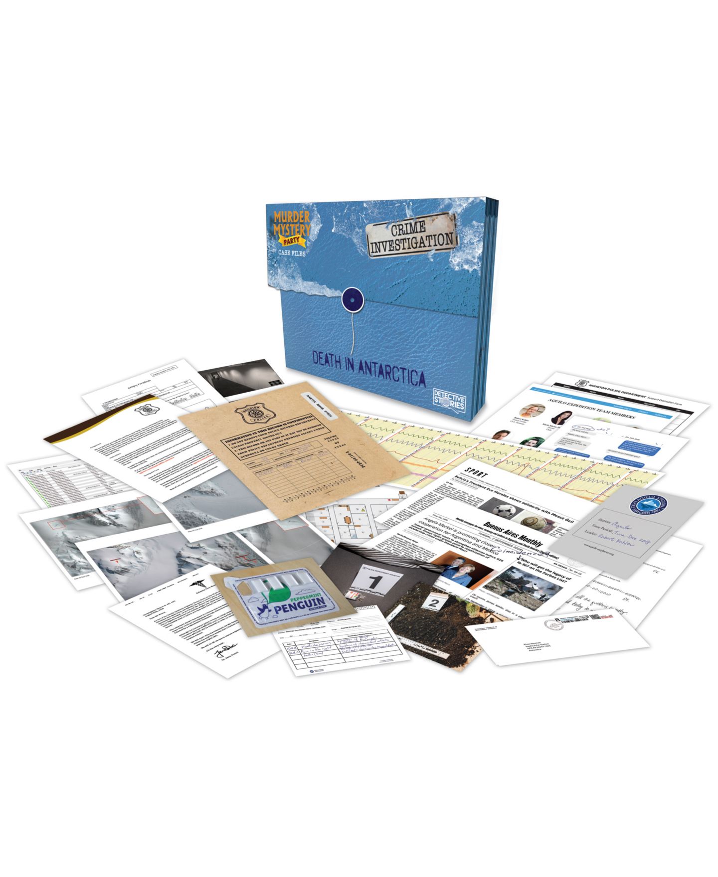 Детская настольная игра University Games Murder-Mystery Party Case Files Death in Antarctica Board Game, Ages 14+ — фото 1