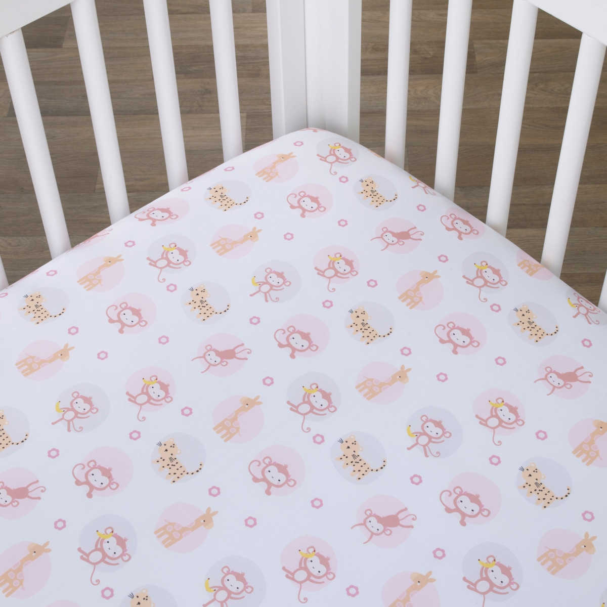 Nojo Sweet Jungle Friends, Monkey, Cheetah And Giraffe Super Soft Fitted Crib Sheet Bedding In Pink