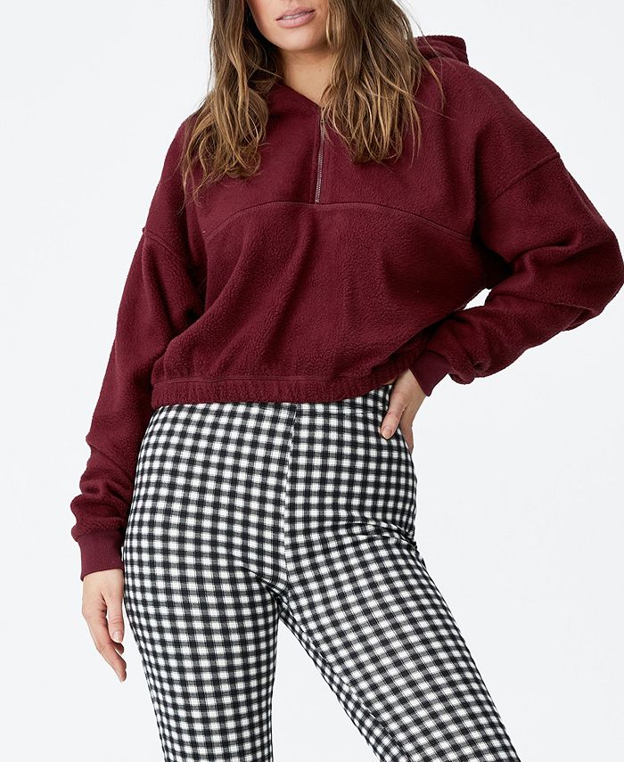 COTTON ON Women's Cropped Teddy Fleece Hoodie Top - Macy's
