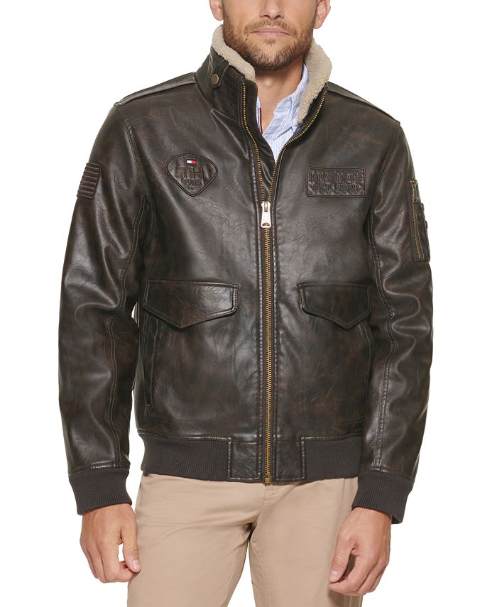 Tommy Hilfiger Men's Faux Leather Aviator Bomber Jacket, Created for