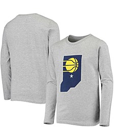 Youth Boys Heathered Gray Indiana Pacers Primary Logo Long Sleeve T-shirt
