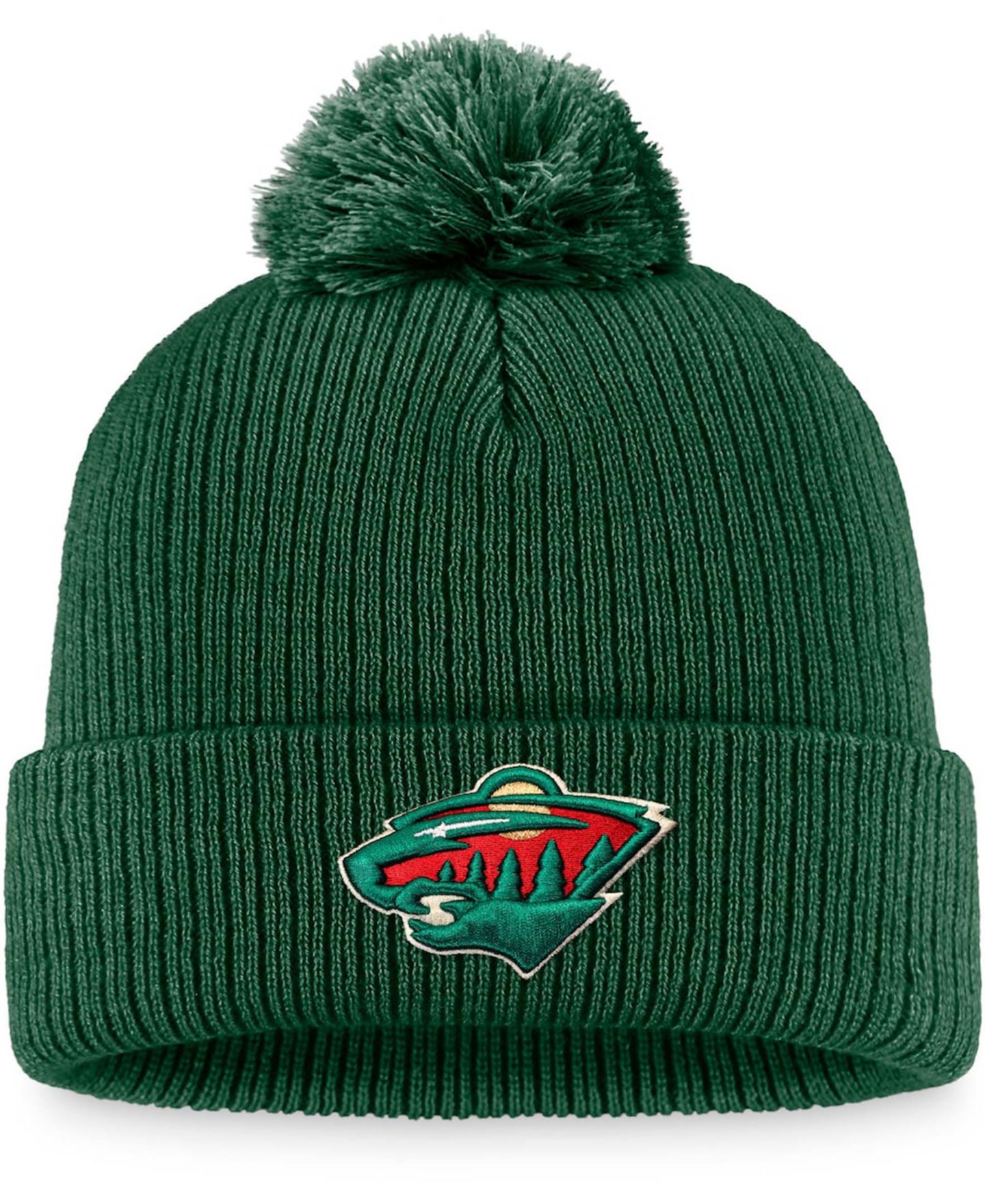 Мужская шапка Fanatics Green Minnesota Wild Core Primary Logo Cuffed Knit Hat with Pom — фото 2