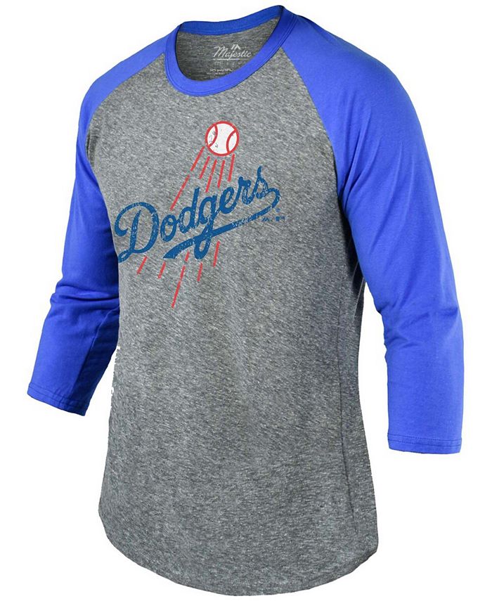 Majestic Men's Heather Gray, Royal Los Angeles Dodgers Current Logo 3/4  Sleeve Raglan Tri-Blend T-shirt - Macy's