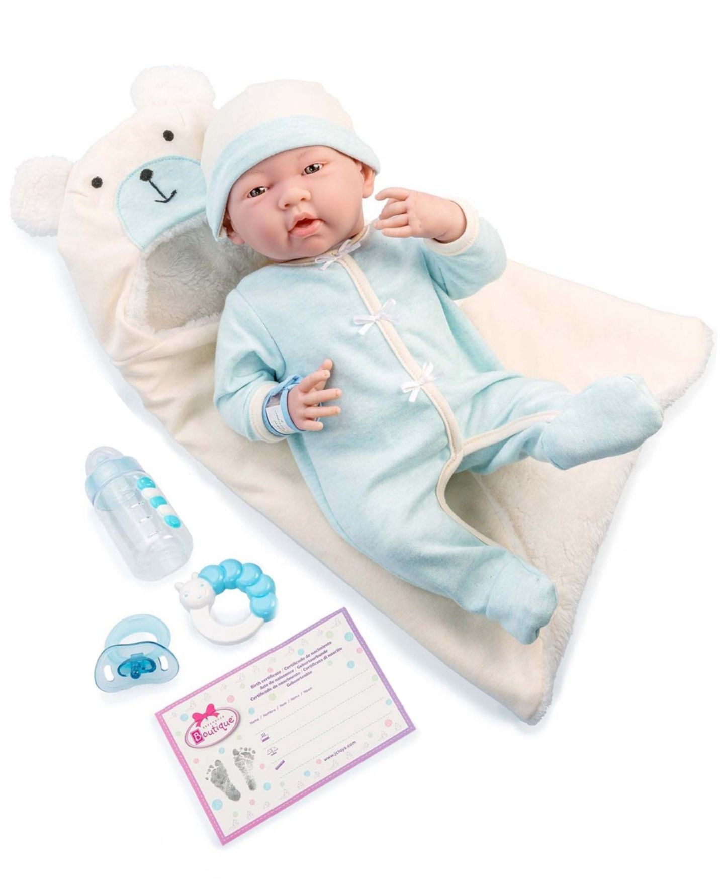 Детские куклы JC TOYS La Newborn 15.5" Soft-Body Bunting Bear Baby Doll, 9-Piece Set, Ages 2+ — фото 1