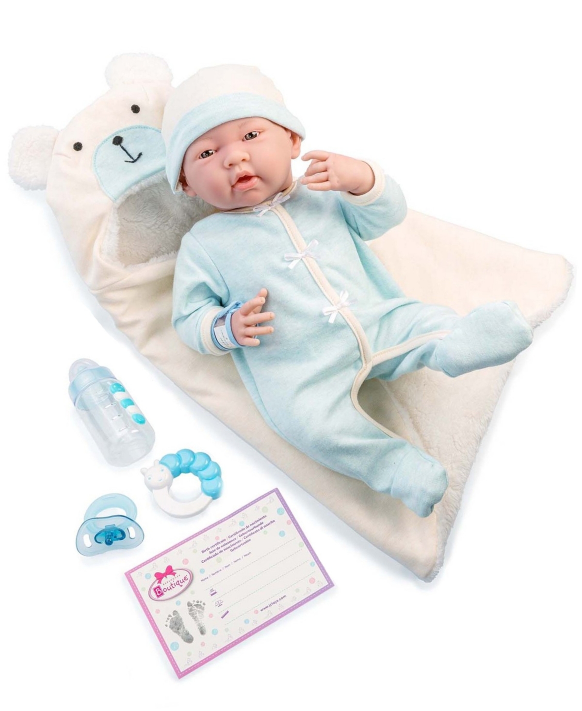 Jc Toys La Newborn Nursery 15.5" Baby Doll Bunting Bear Gift Set, 9 Pieces In Baby Blue