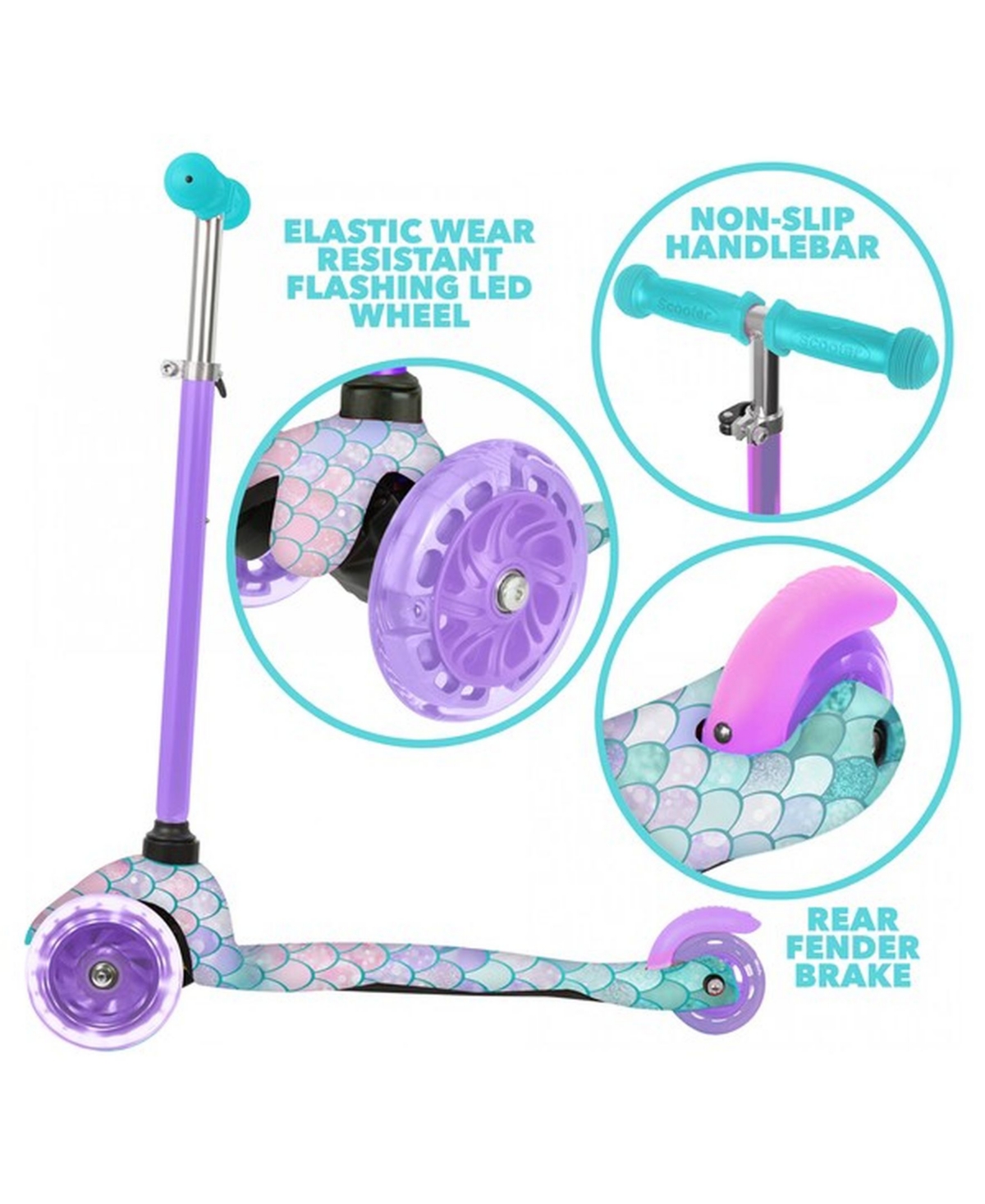 Shop Rugged Racers Mini Deluxe Mermaid Design 3 Wheel Scooter With Led Lights In Multicolor