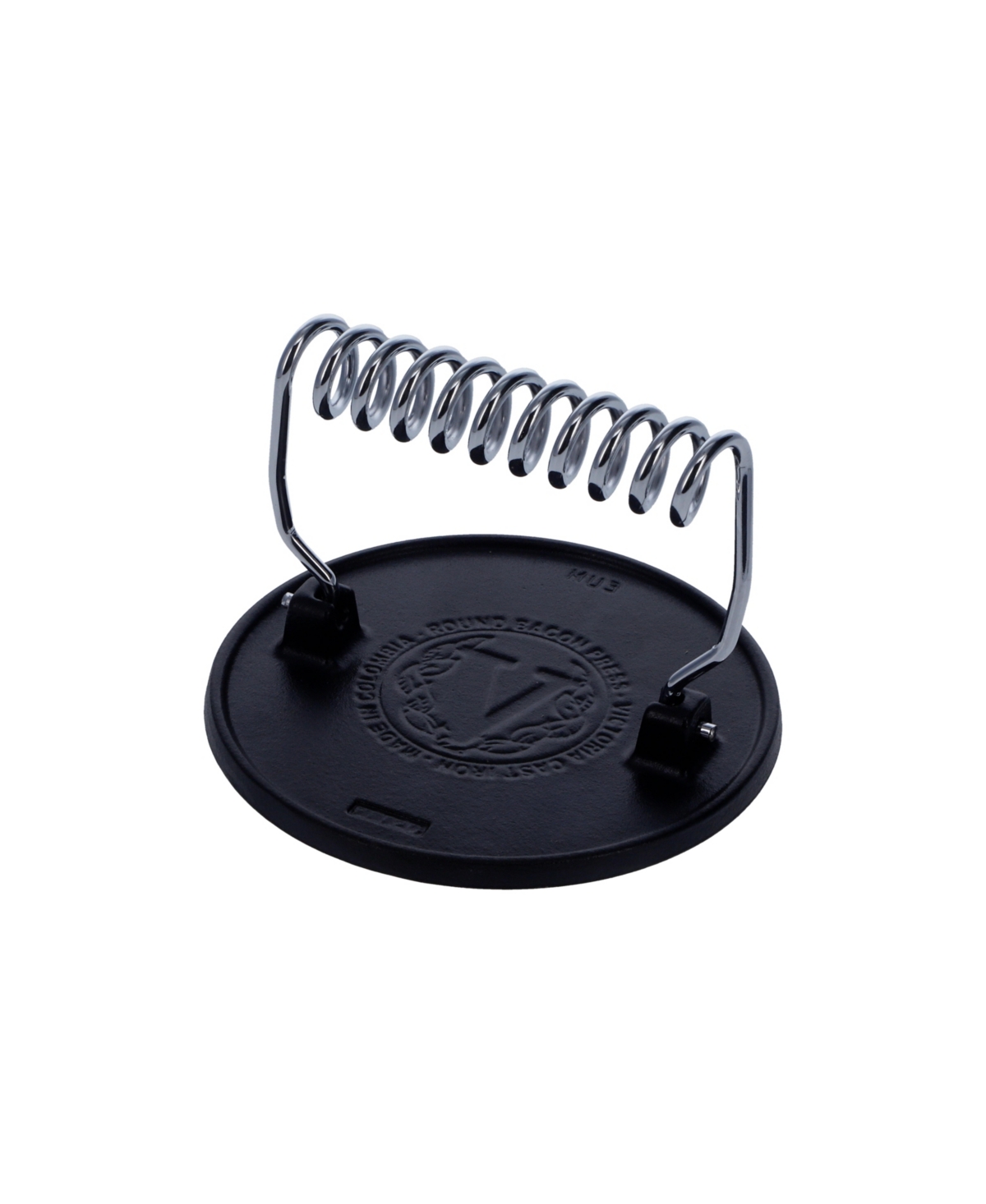 Victoria Bacon Press, 6.5 " Round / Meat Weight With Wire Handle In Black