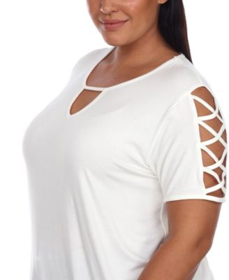 White Mark Plus Size Keyhole Neck Cutout Short Sleeve Top