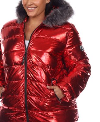 Plus Size Metallic Puffer Coat with Hoodie