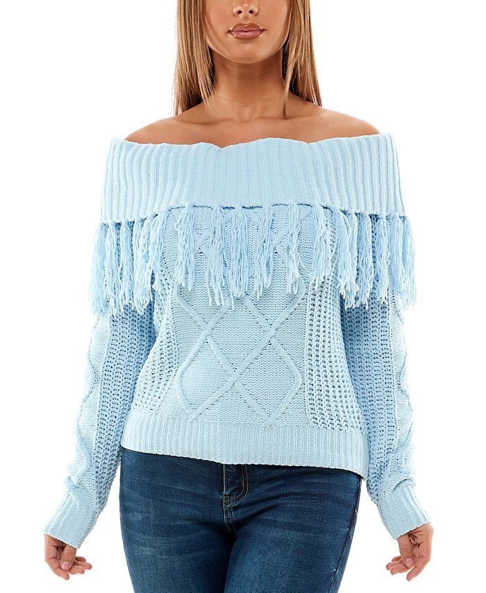 Almost Famous Crave Fame Juniors Off The Shoulder Fringe Trimmed