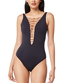 Lace-Down One-Piece Swimsuit